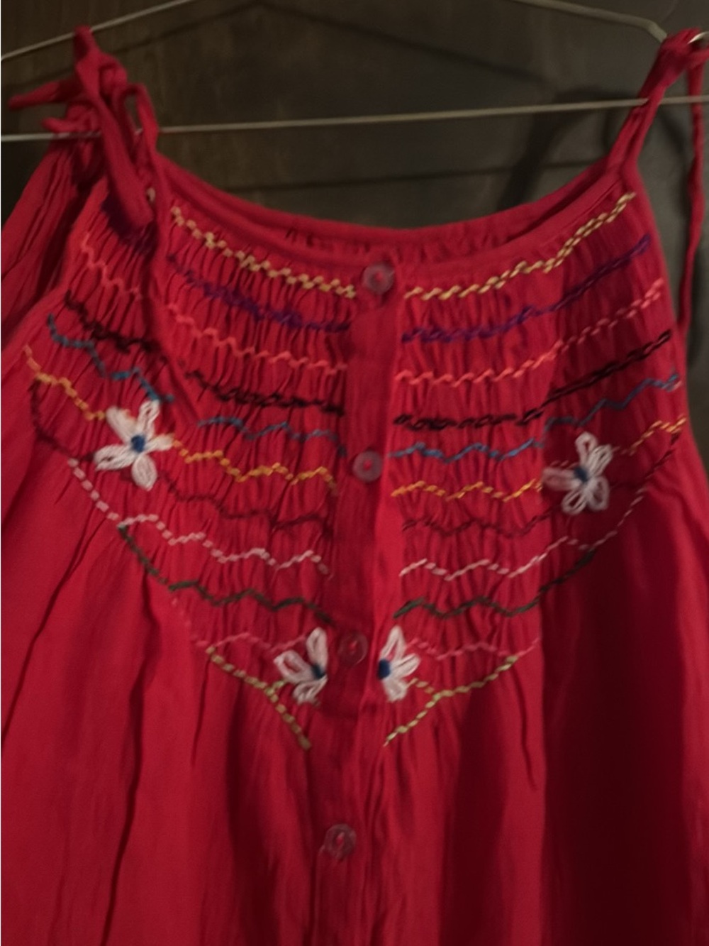 Red Embroidered Button-Front Camisole Tank